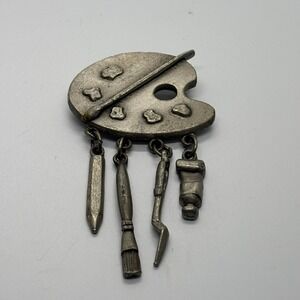 Brooch Pin Silver Tone Classic J Jonette Art Palette Detailed Intricate